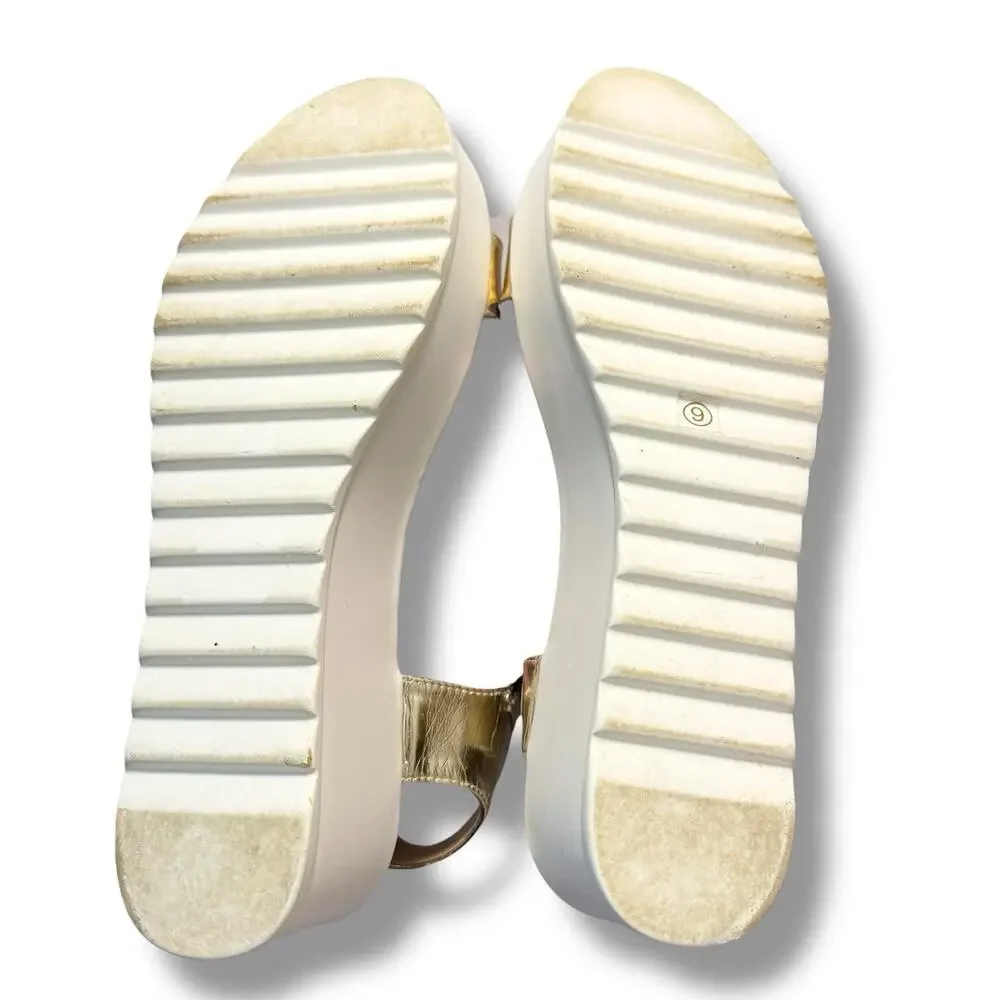 J. Adam’s Women’s Surf Chunky White Gold Platform Wedge Sandals Size 9